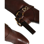 Dolce & Gabbana Brown Leather Gold Tone Logo High Boots Shoes LA11537-36