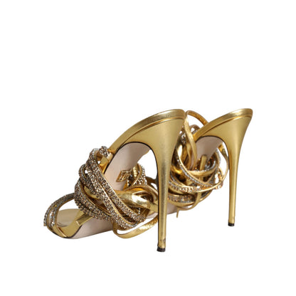 Dolce & Gabbana Gold Crystals Keira Heels Sandals Shoes