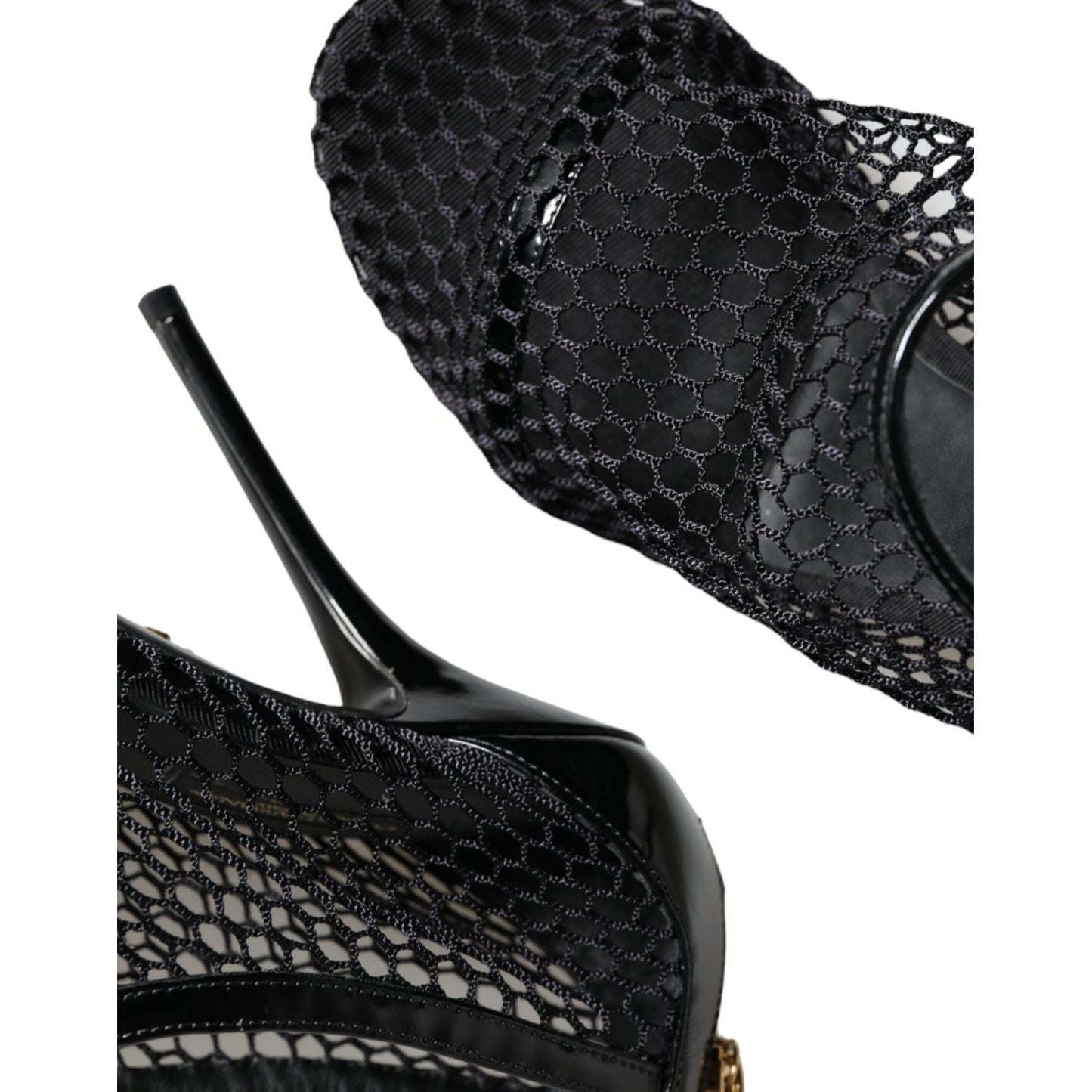 Dolce & Gabbana Black Mesh Leather Heels Keira Sandals Shoes