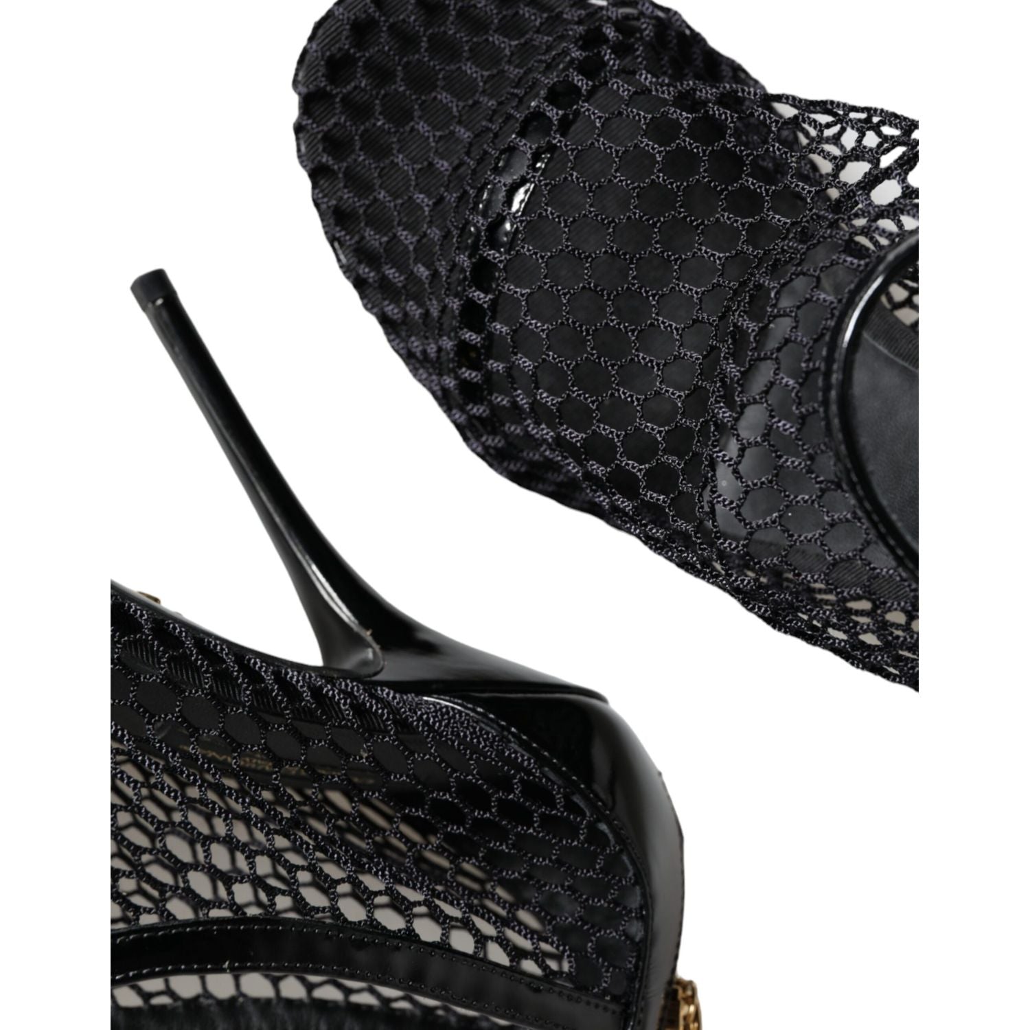 Dolce & Gabbana Black Mesh Leather Heels Keira Sandals Shoes