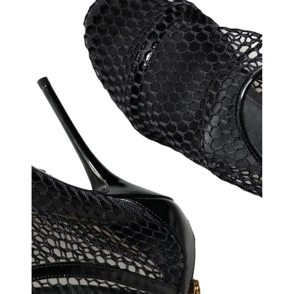 Dolce & Gabbana Black Mesh Leather Heels Keira Sandals Shoes