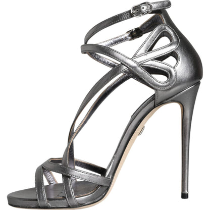 Dolce & Gabbana Silver Keira Leather Heels Sandals Shoes