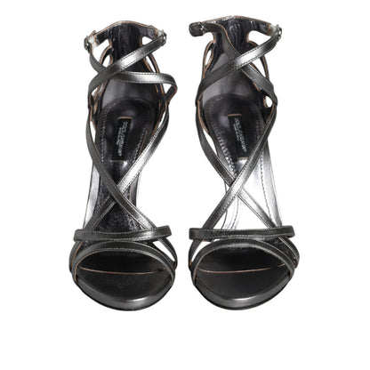 Dolce & Gabbana Silver Keira Leather Heels Sandals Shoes