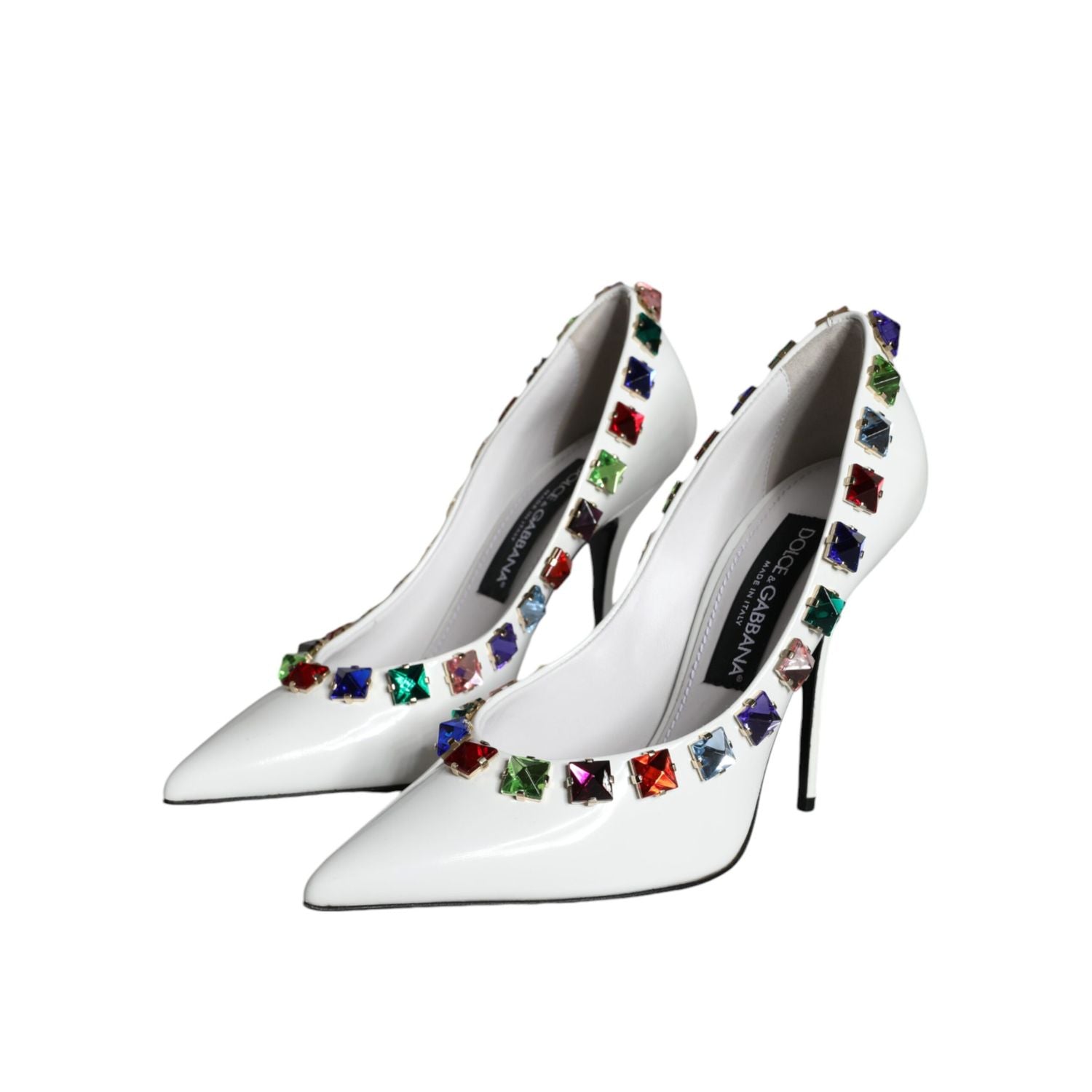 Dolce & Gabbana White Crystals Leather High Heels Pumps Shoes