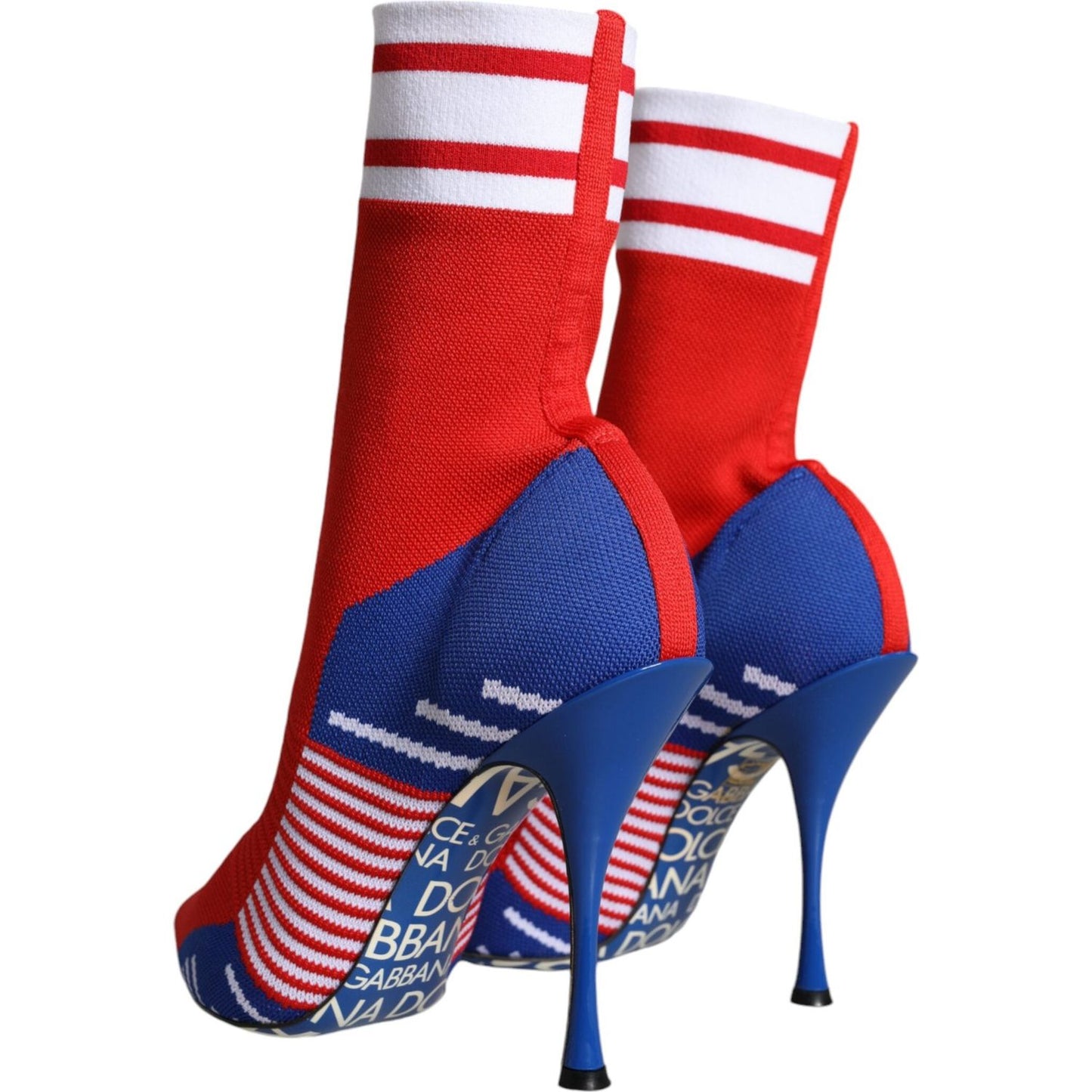 Dolce & Gabbana Red Blue Stretch Sock Style Ankle Boots Logo Shoes