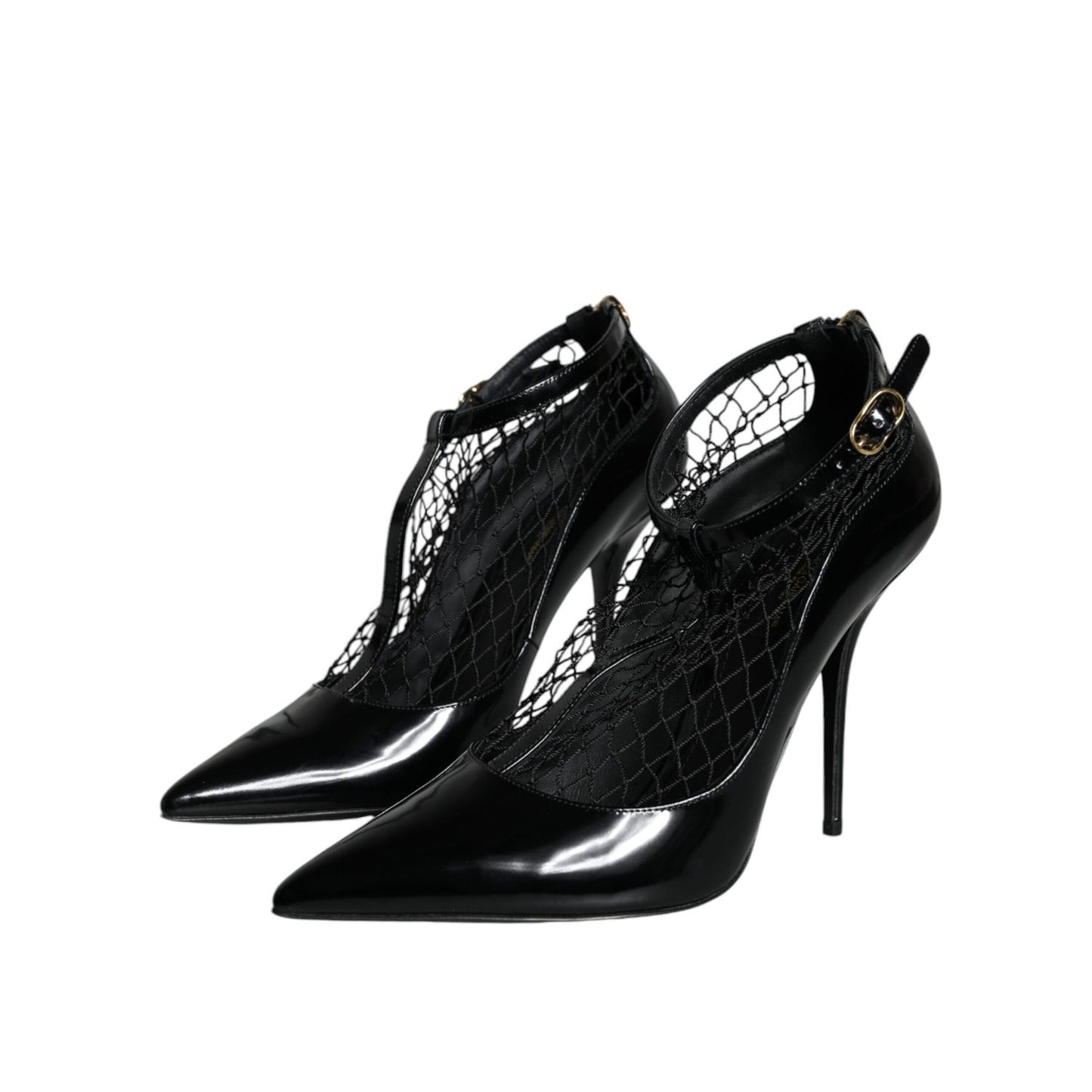 Dolce & Gabbana Black Mesh Patent Leather Heels Pumps Shoes