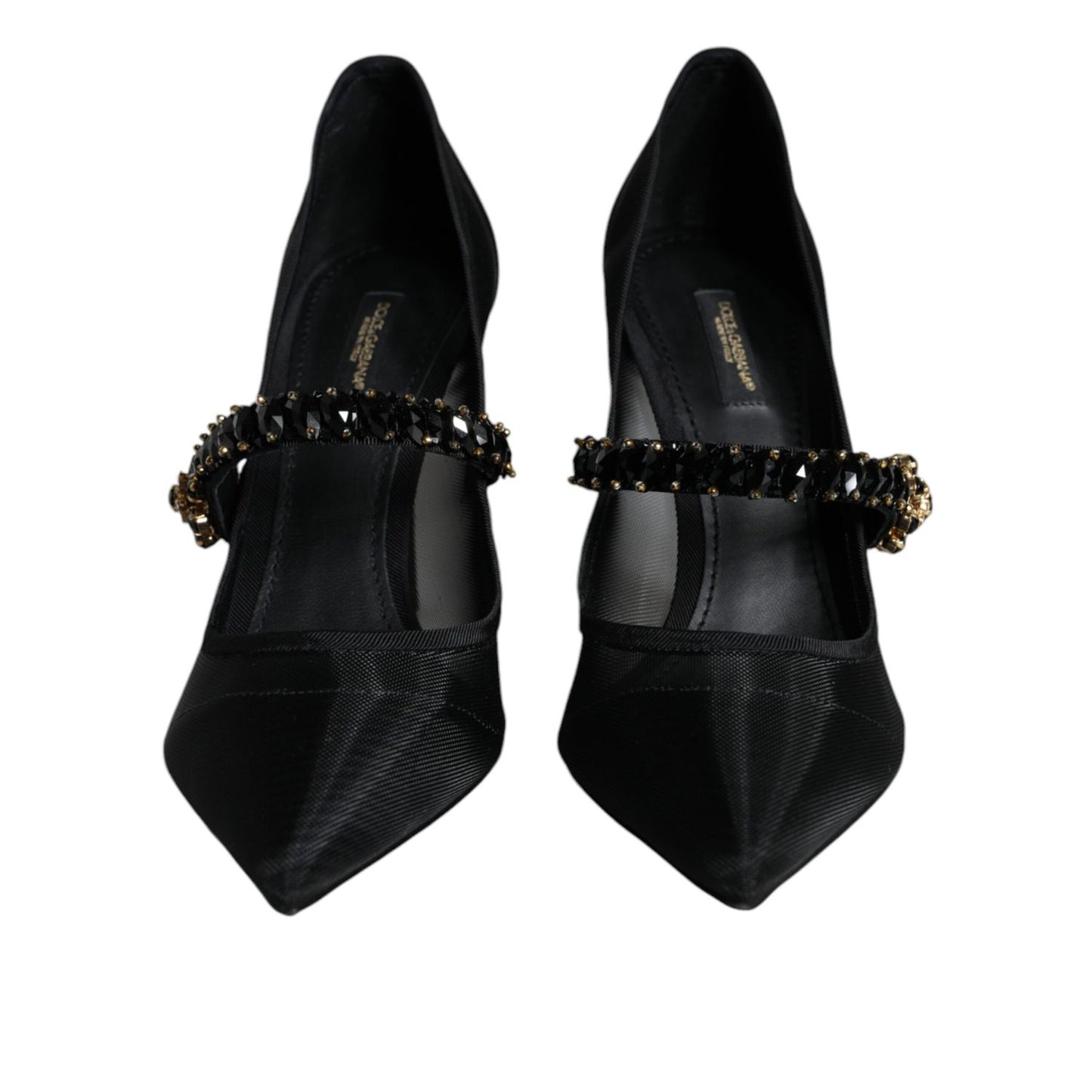 Dolce & Gabbana Black Mesh Mary Jane Crystal Heel Pumps Shoes