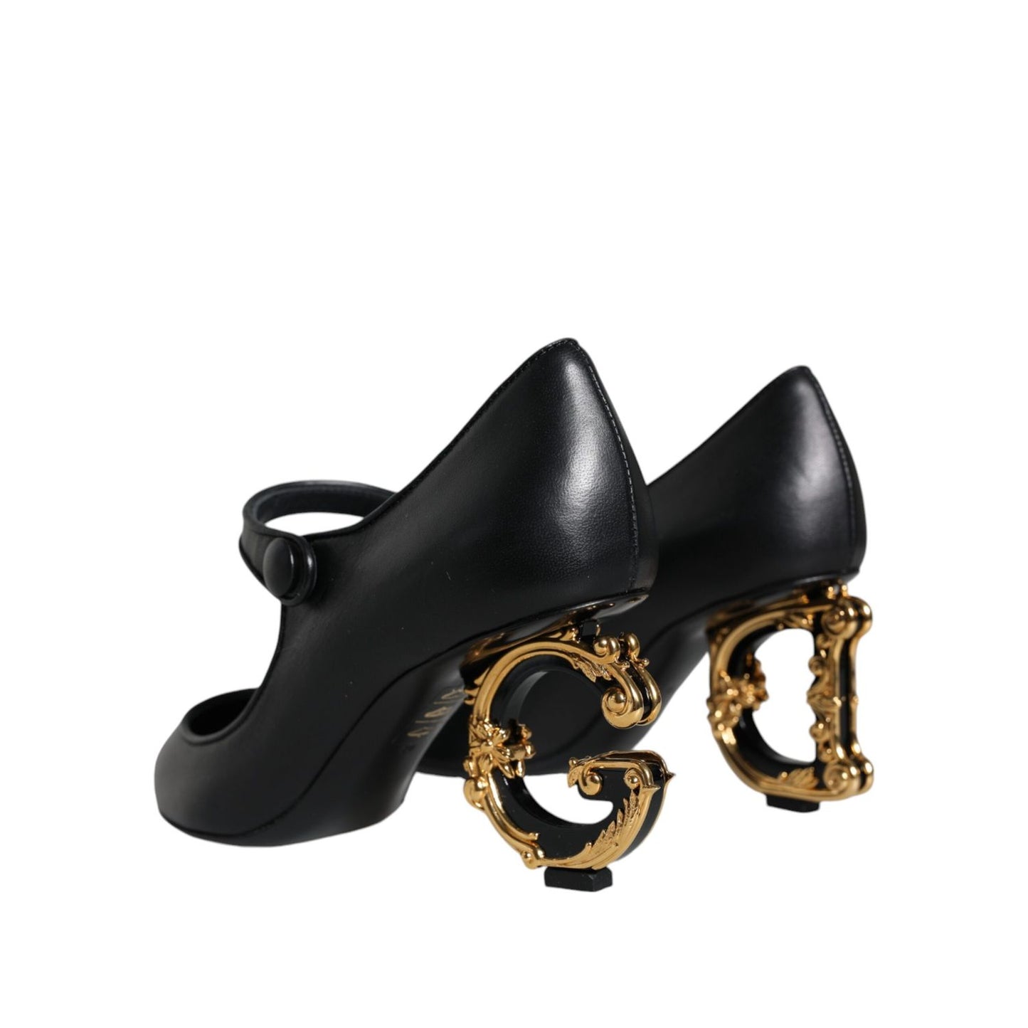 Dolce & Gabbana Black Leather Logo Heels Mary Janes Pumps Shoes