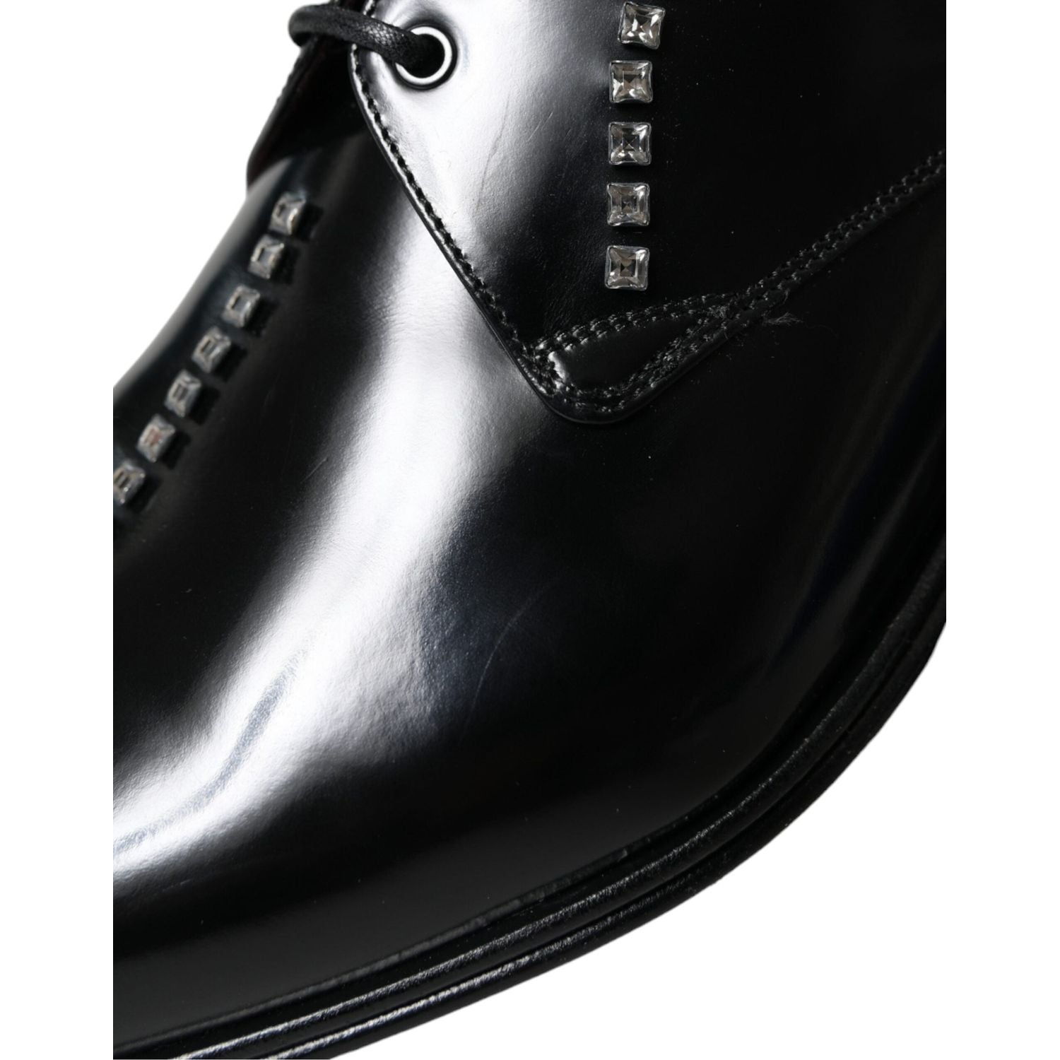 Dolce & Gabbana Black Leather Crystal Dress Formal Shoes