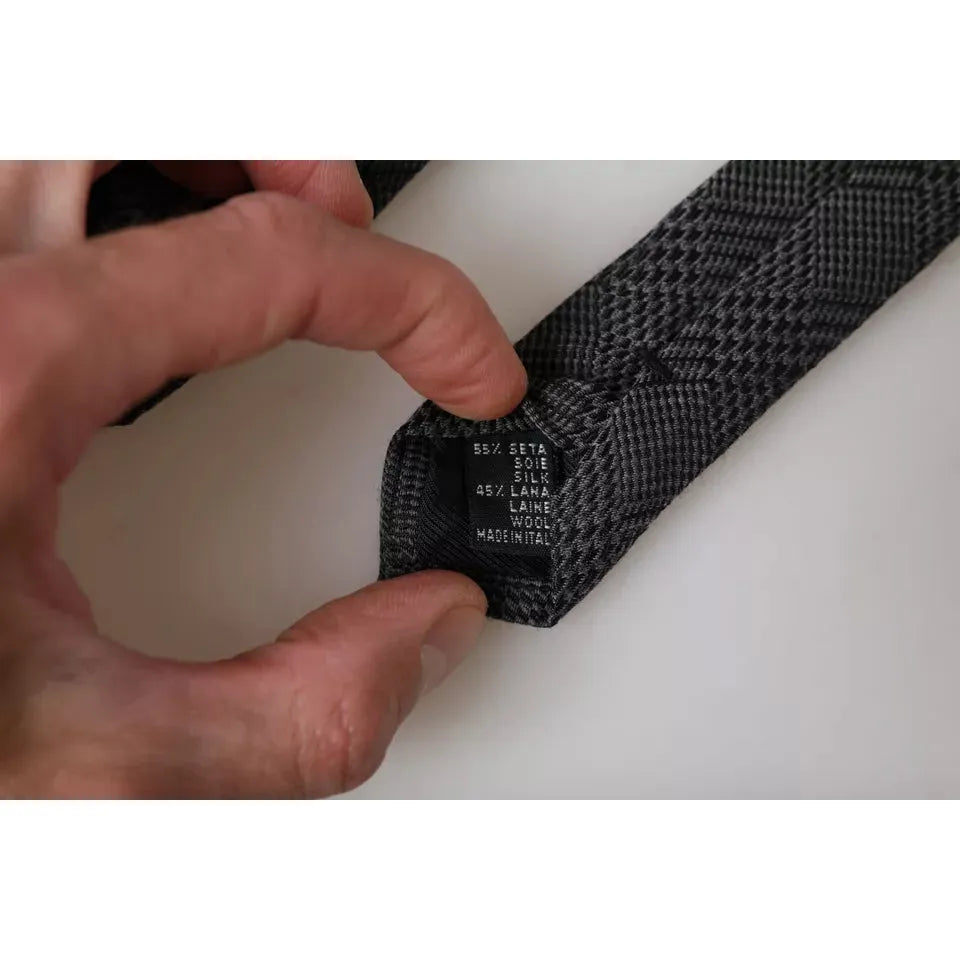 Dolce & Gabbana Dark Gray Plaid Patterned Silk Adjustable Men Tie KRA3328