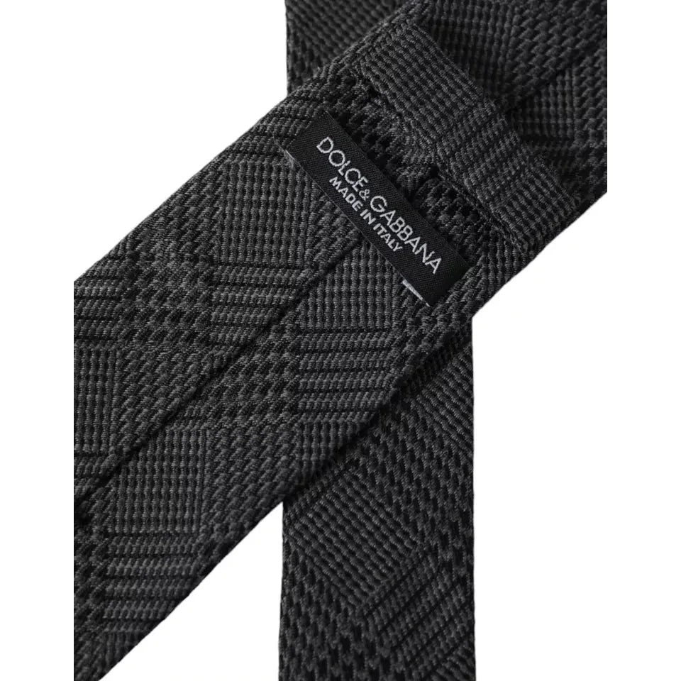 Dolce & Gabbana Dark Gray Plaid Patterned Silk Adjustable Men Tie KRA3328