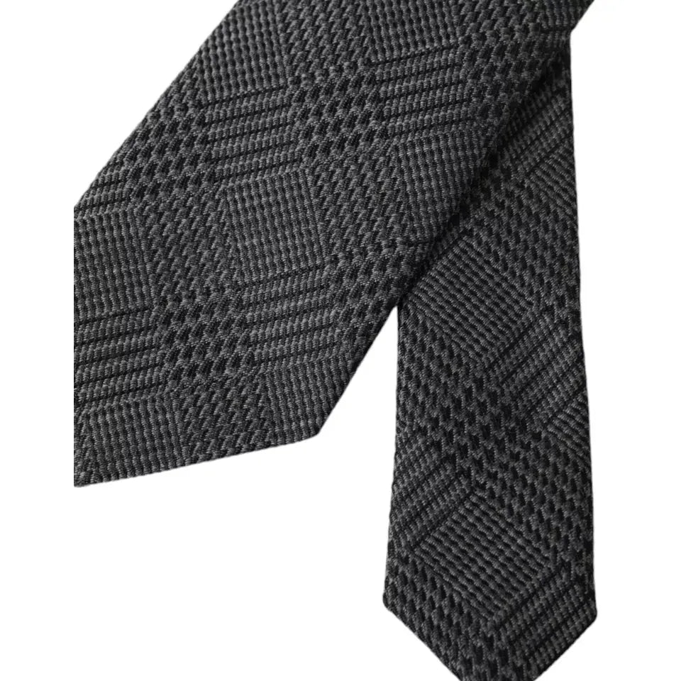 Dolce & Gabbana Dark Gray Plaid Patterned Silk Adjustable Men Tie KRA3328