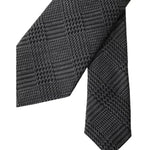 Dolce & Gabbana Dark Gray Plaid Patterned Silk Adjustable Men Tie KRA3328