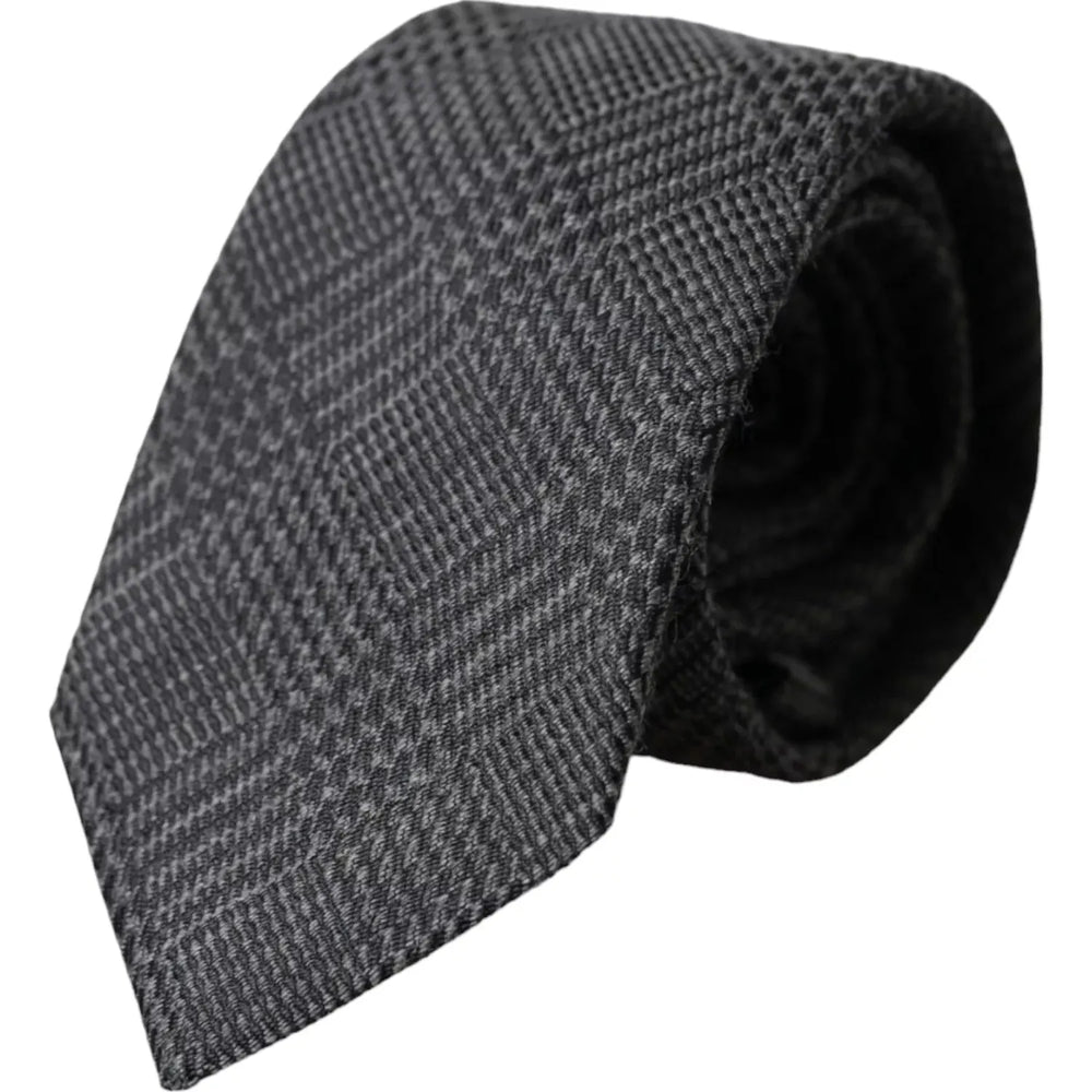 Dolce & Gabbana Dark Gray Plaid Patterned Silk Adjustable Men Tie KRA3328