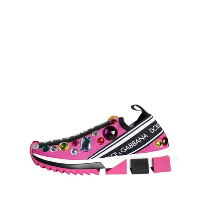 Dolce & Gabbana Pink Sorrento Crystals Low Top Sneakers Shoes