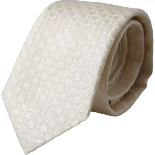 Dolce & Gabbana Off White Silk Adjustable Necktie Men Tie KRA3368