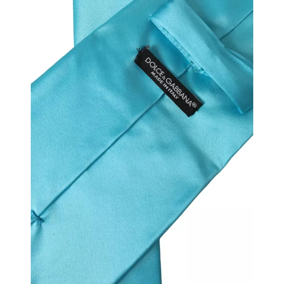 Dolce & Gabbana Light Blue Satin Silk Wide Adjustable Men Tie KRA3370