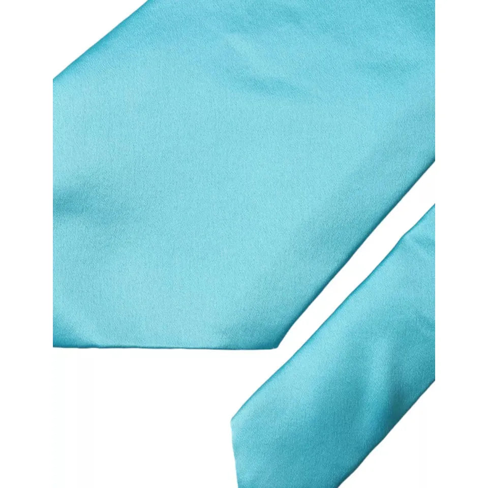 Dolce & Gabbana Light Blue Satin Silk Wide Adjustable Men Tie KRA3370