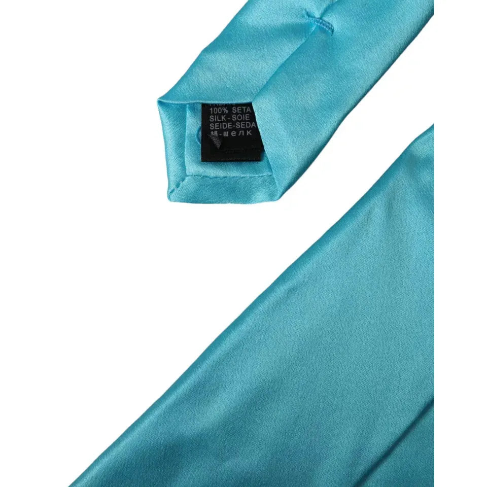 Dolce & Gabbana Light Blue Satin Silk Wide Adjustable Men Tie KRA3370