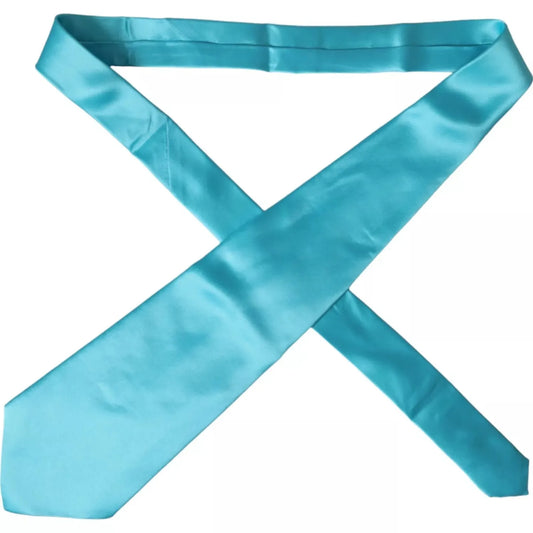 Dolce & Gabbana Light Blue Satin Silk Wide Adjustable Men Tie KRA3370