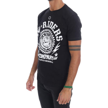 Frankie Morello Black Cotton RIDERS Crewneck T-Shirt