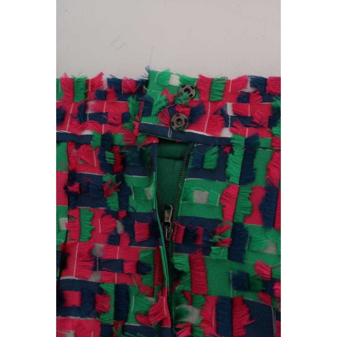 Dolce & Gabbana Pink Green Jacquard Pencil Skirt