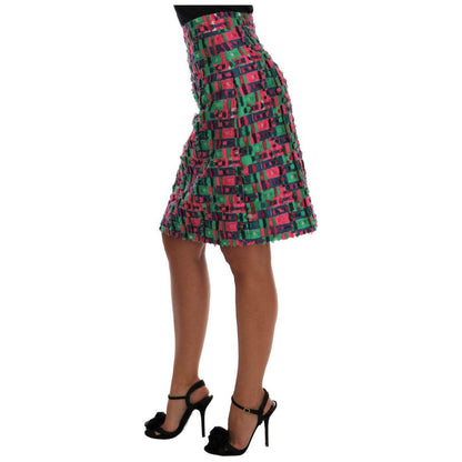 Dolce & Gabbana Pink Green Jacquard Pencil Skirt