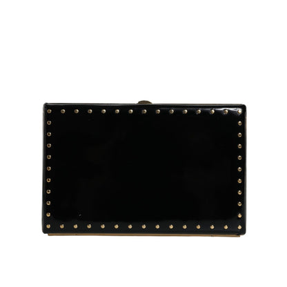 Dolce & Gabbana Black Leather Studs Gold Frame Clutch Evening Purse Bag