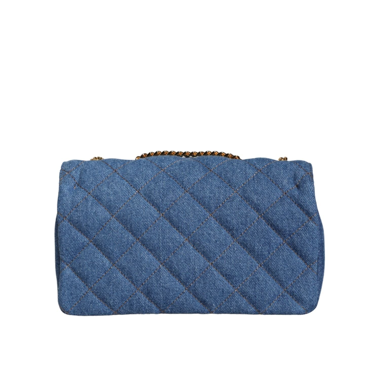 Versace Blue Quilted Denim Leather Crossbody Shoulder Bag