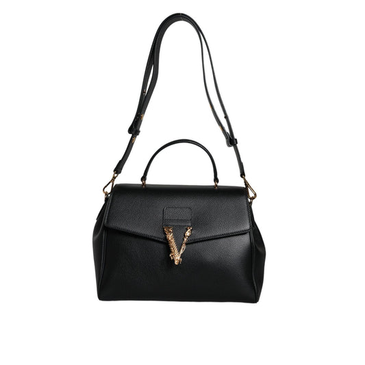 Versace Black Top Handle Grainy Calfskin Leather Crossbody Bag BAG1607