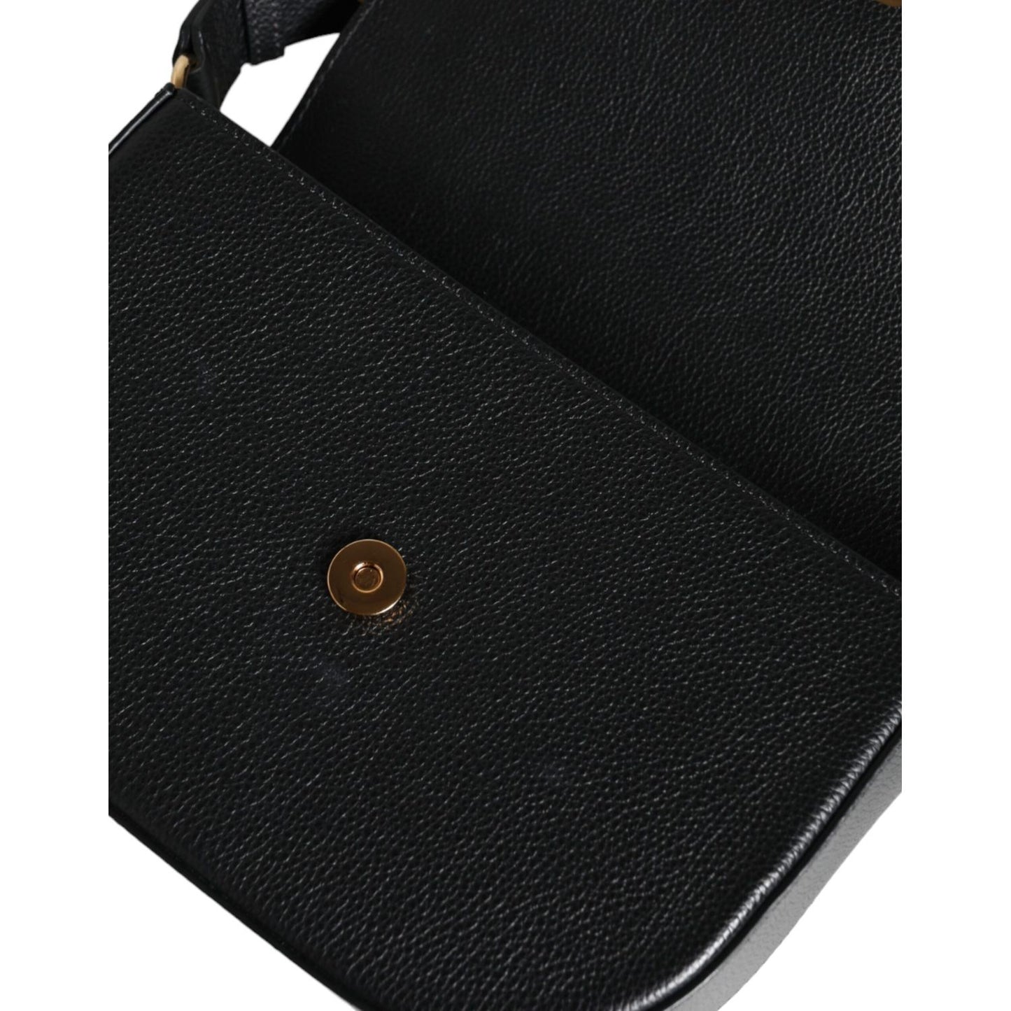 Versace Black Grainy Calf Leather Logo Crossbody Shoulder Bag