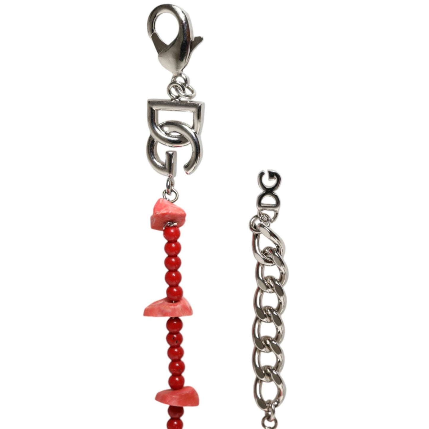 Dolce & Gabbana Silver Tone Brass Beaded Resin DG Logo Chain Bracelet