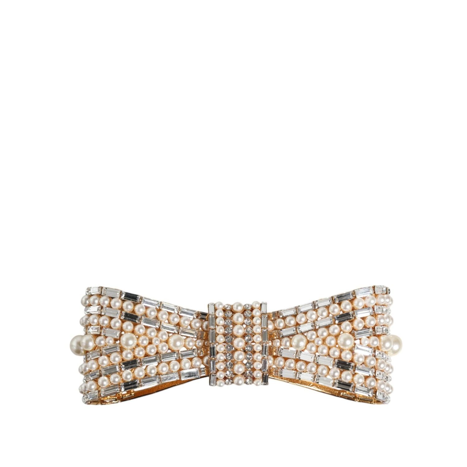 Dolce & Gabbana Gold Tone Brass Bow Crystal FauxPearl Embellished Brooch