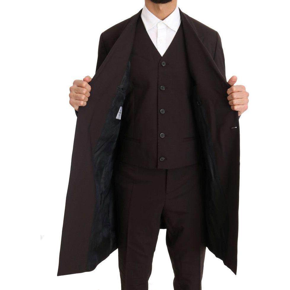 Dolce & Gabbana Bordeaux Wool Stretch Long 3 Piece Suit Dolce & Gabbana