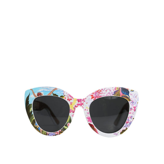 Dolce & Gabbana Multicolor Wood Crystal Brass Frame Floral Hand Paint Sunglasses GLA1346