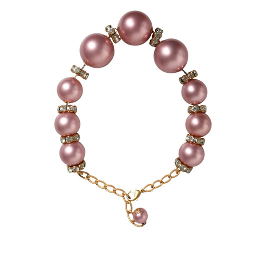 Dolce & Gabbana Pink Maxi Faux Pearl Beads Crystals Gold Chain Necklace