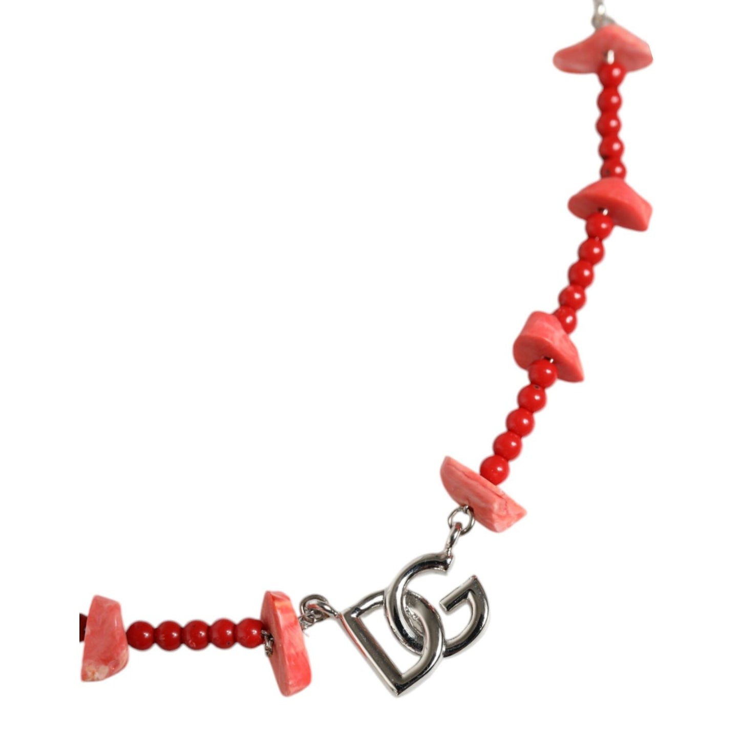 Dolce & Gabbana Silver Tone Brass Beaded Resin DG Logo Chain Necklace