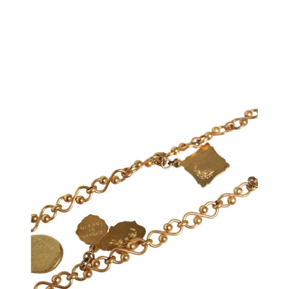 Dolce & Gabbana Gold Tone Brass Chain Religious Cross Pendant Necklace