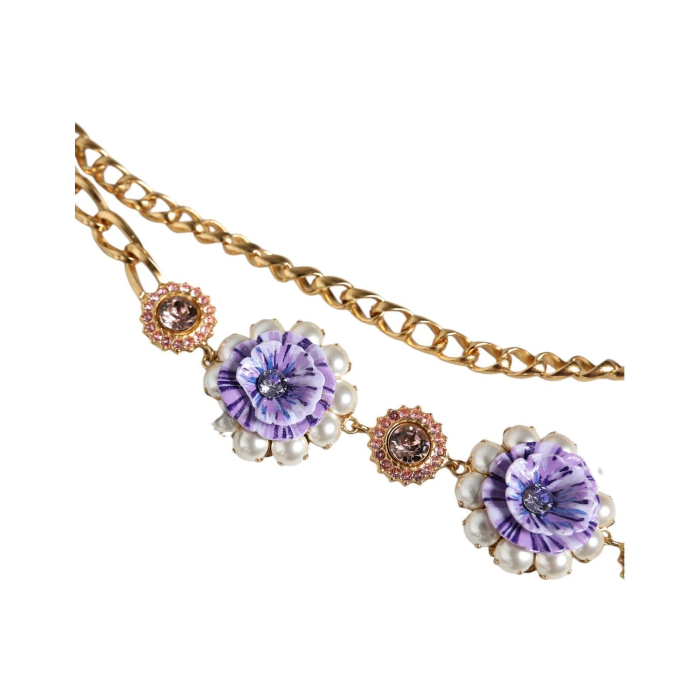 Dolce & Gabbana Gold Tone Floral Crystals Embellished Layered Necklace