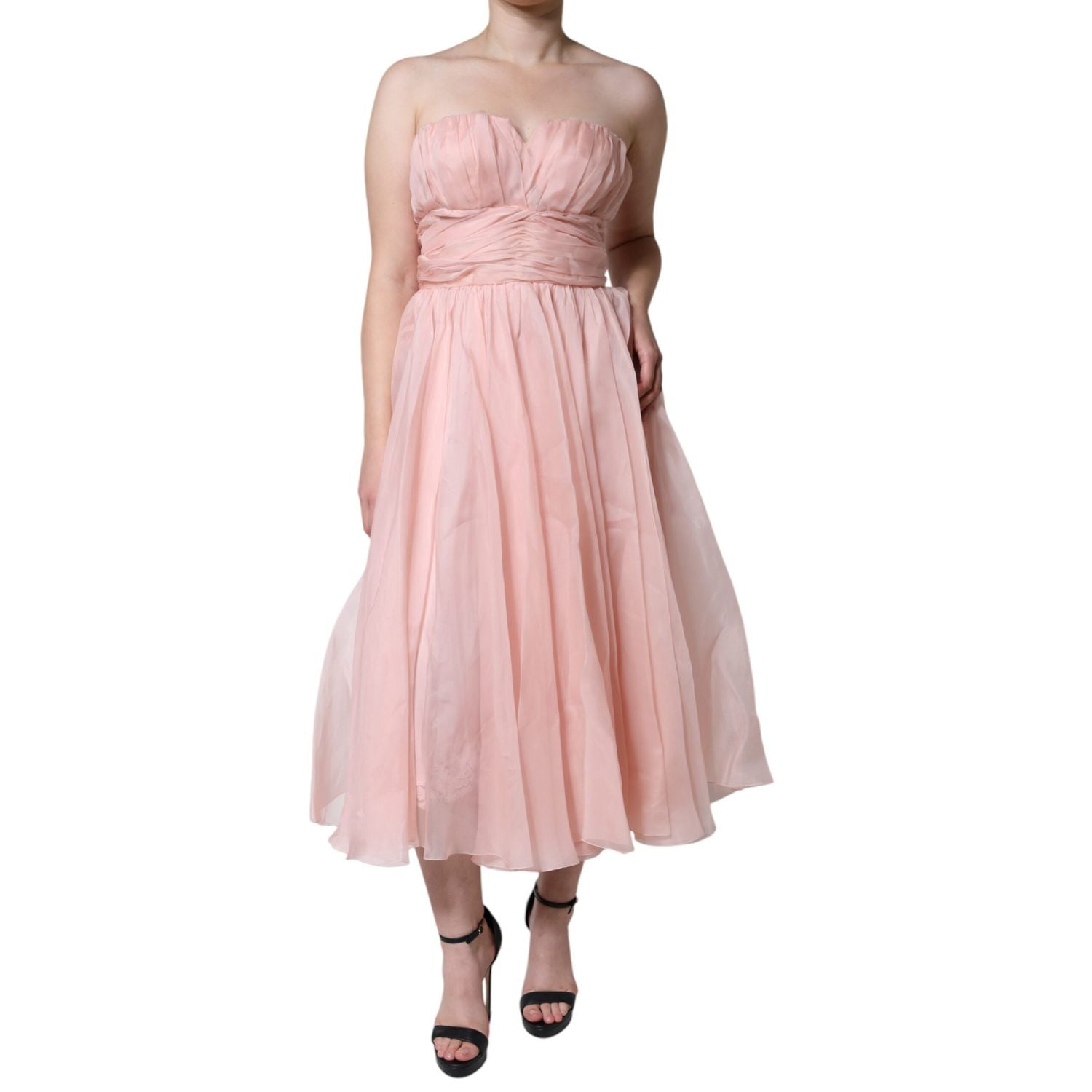 Dolce & Gabbana Pink Silk Strapless Maxi A-line Gown Dress
