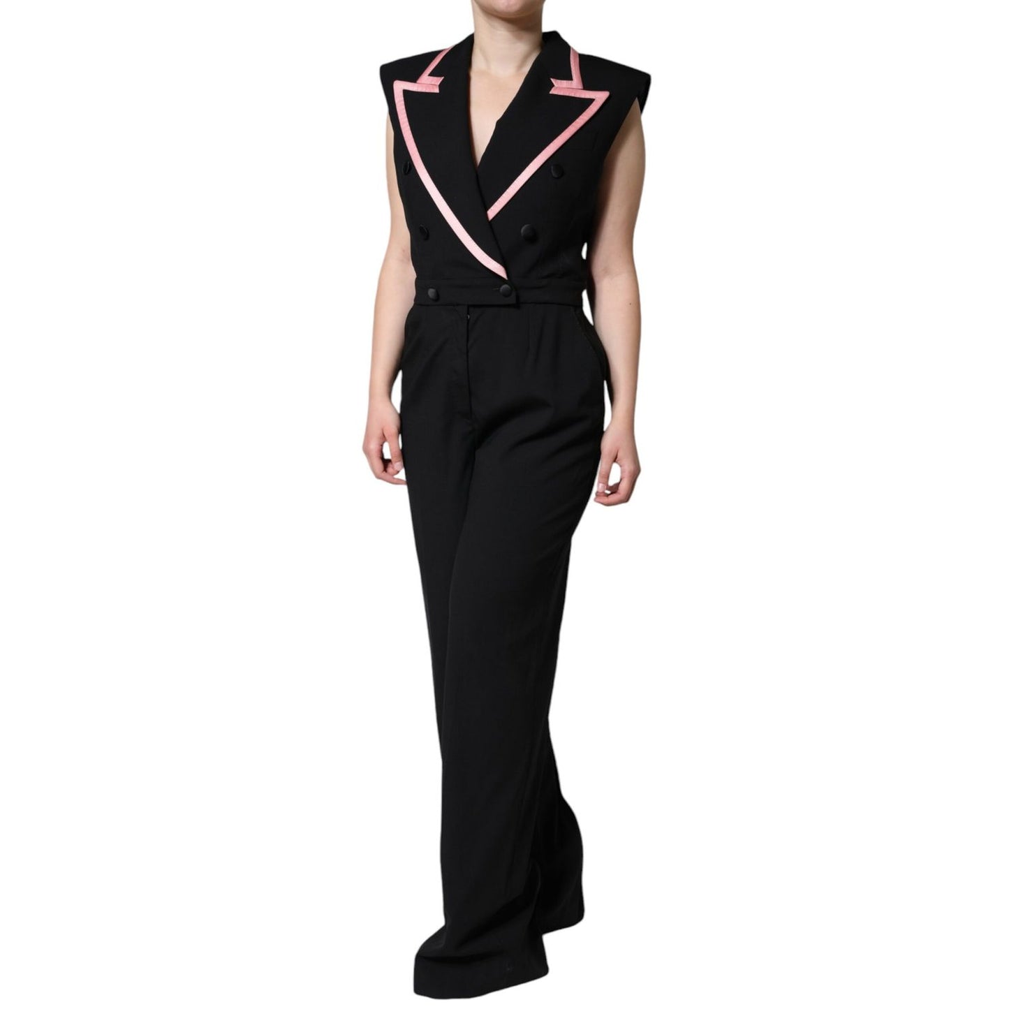 Dolce & Gabbana Black Wool Blend Sleeveless Jumpsuit Dress