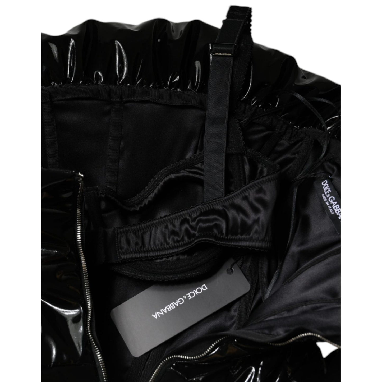 Dolce & Gabbana Black Polyester Ruched Coated Mini Dress Dolce & Gabbana