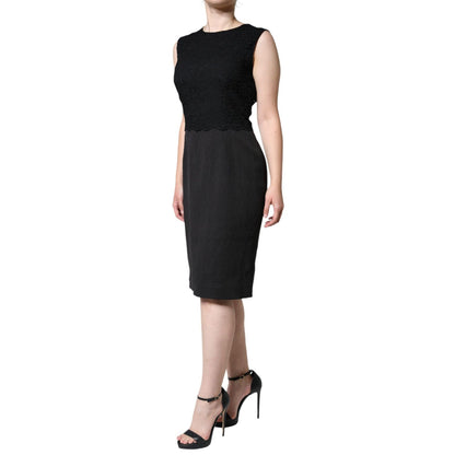 Dolce & Gabbana Black Cotton Sheath Knee Length Dress