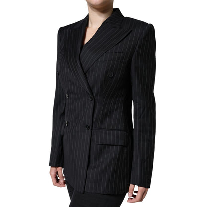Dolce & Gabbana Black Striped Double Breasted Coat Jacket