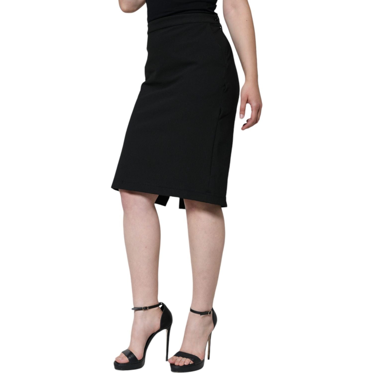 GF Ferre Black Straight Pencil Cut Knee Length Skirt