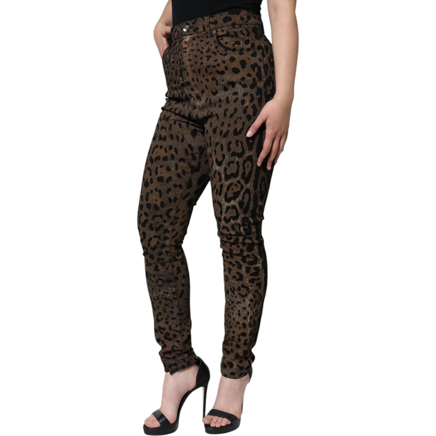 Dolce & Gabbana Brown Leopard Cotton Skinny Denim Jeans PAN74191-46