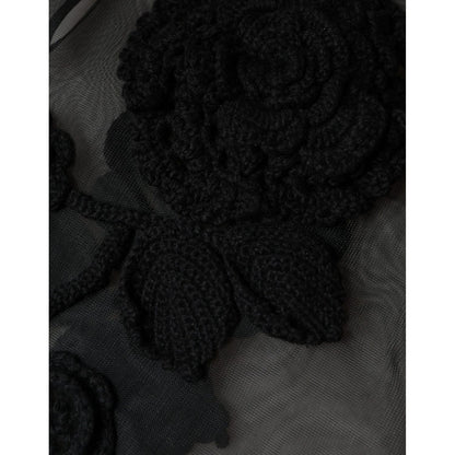 Dolce & Gabbana Black Nylon Mesh Transparent Floral Blouse