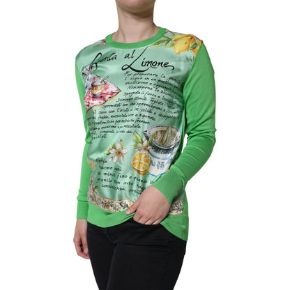 Dolce & Gabbana Green Silk Granita Al Limone Long Sleeves Sweater