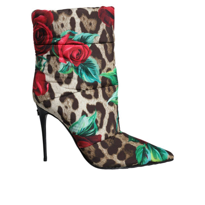 Dolce & Gabbana Multicolor Leopard Rose Mid Calf Boots Shoes