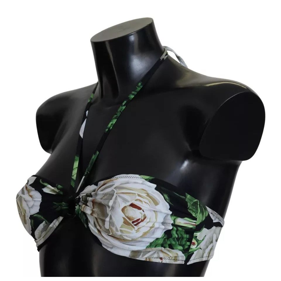 Dolce & Gabbana Black Floral Halter Beachwear Swimwear Bikini Top